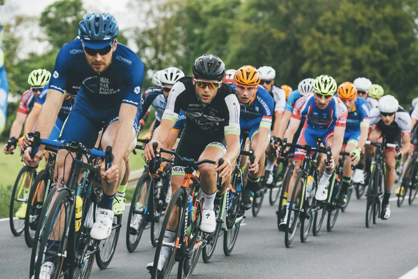 Road cyclists riding together in a group
